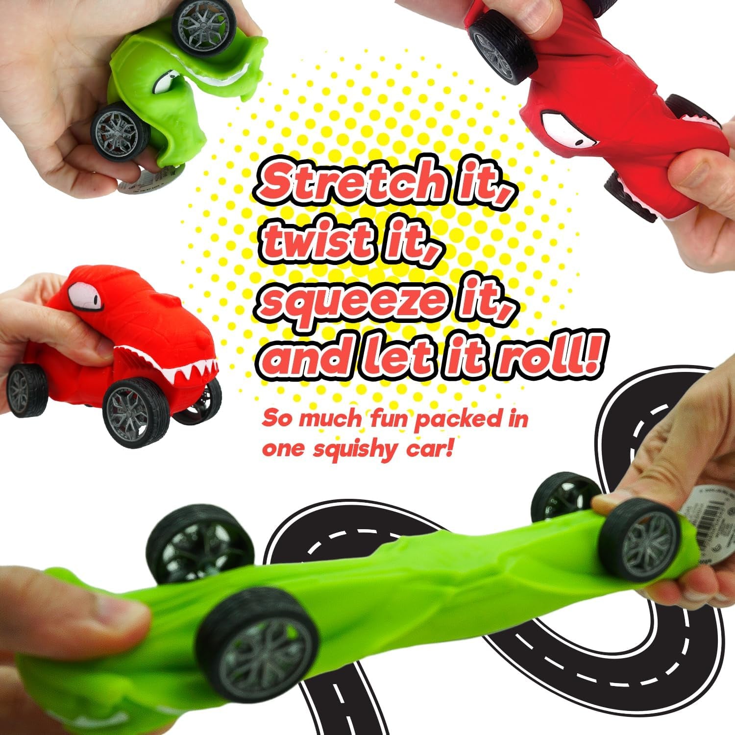 JA-RU Squishy Wheelz Car Toy. Twist, Stretch & Added Wheels. Race Them ...