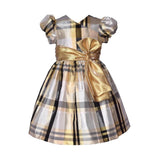 Bonnie Jean Metallic Plaid Taffeta Christmas Bow Dress