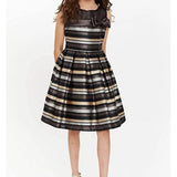Bonnie Jean Natalia Illusion Metallic Stripe Pleat Dress