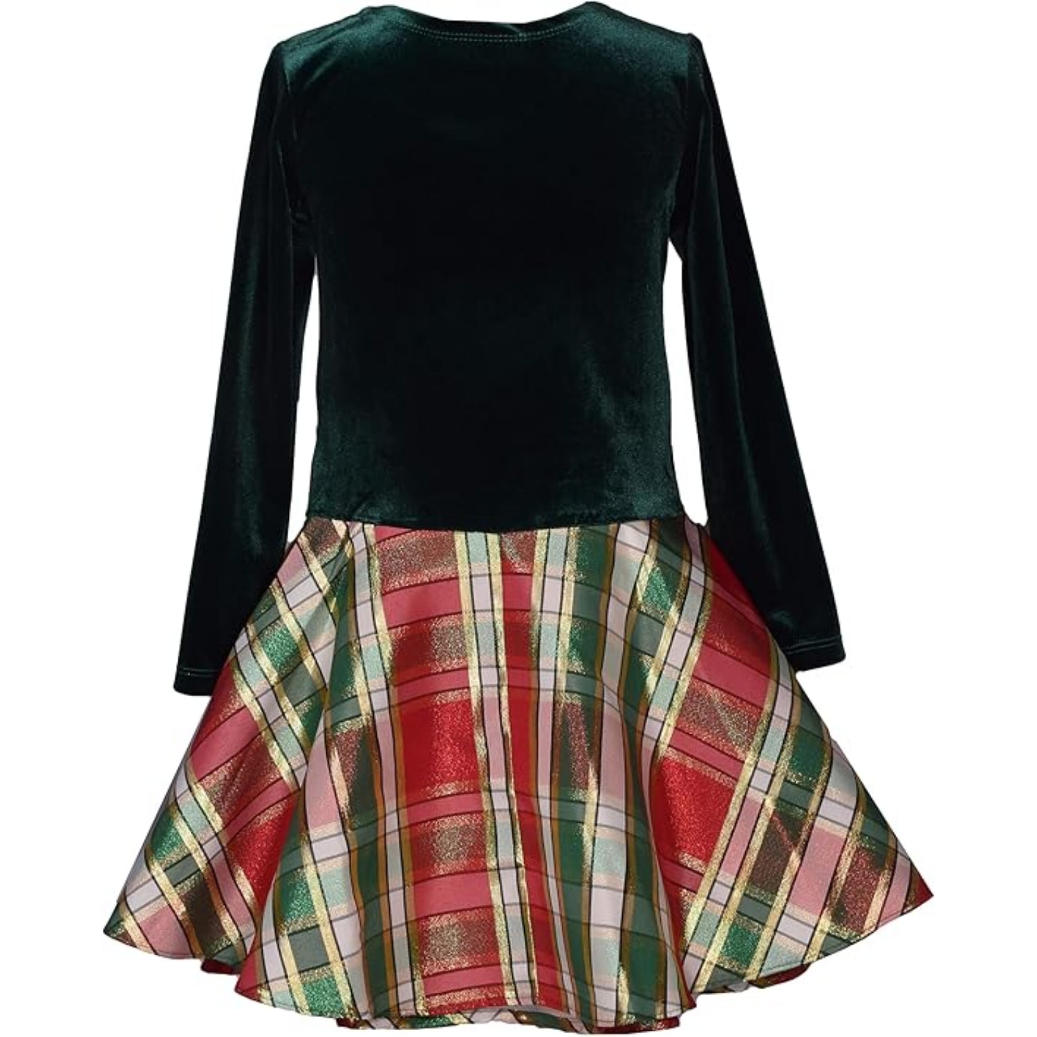 Bonnie Jean Bow Sash Plaid Hipster Dress Green/Gold / 3T