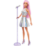 Barbie Pop Star Doll Dressed in Iridescent Skirt with Microphone and Pink Hair