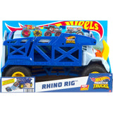 Hot Wheels Monster Trucks Toy Hauler, Oversized Truck Carries & Stores 12 1:64 Scale Monster Trucks or 32 Cars, Monster Mover Rhino