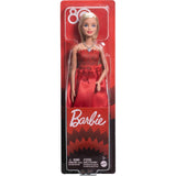 Barbie 80th Anniversary Ruby-Red Celebration Blonde Fashion Doll Wearing Red Dress with Silvery Shoes & Necklace, Collectible Toy
