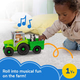 Fisher-Price Little People Toddler Toy Push & Play Tractor Push-Along Musical Farm Vehicle with 2 Figures