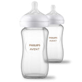 Philips Avent Natural Glass Baby Bottles with Natural Response Nipples (Medium Flow, Flow 3), 8oz, 2-Pack