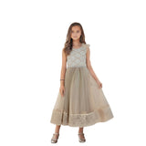 Bonnie Jean Daisy Lace Border Dress with Stone Sash and Tulle Shoulder Bows