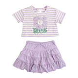Bonnie Jean  Short-Sleeve Striped Sequin-Embellished Glitter Flower Boxy T-Shirt & Solid Tiered Knit Skirt Set