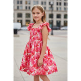 Bonnie Jean Alexa Flitter Floral Jacquard Party Dress with Straw Handbag