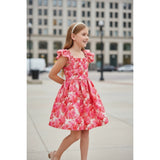 Bonnie Jean Alexa Flitter Floral Jacquard Party Dress with Straw Handbag