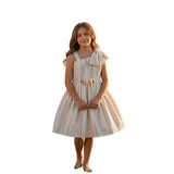 Bonnie Jean Bow Shoulder Flower Sash Crinkle Party Dress