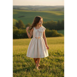 Bonnie Jean Bow Shoulder Flower Sash Crinkle Party Dress