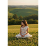 Bonnie Jean Bow Shoulder Flower Sash Crinkle Party Dress