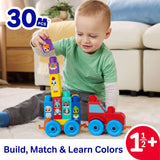 Mattel MEGA BLOKS First Builders Toddler Block Toys Set, Build & Match Animal Tractor with 30 Pieces, Learn Animals and Colors, Red and Blue, Ages 1+ Years