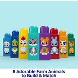 Mattel MEGA BLOKS First Builders Toddler Block Toys Set, Build & Match Animal Tractor with 30 Pieces, Learn Animals and Colors, Red and Blue, Ages 1+ Years