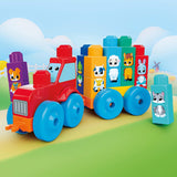 Mattel MEGA BLOKS First Builders Toddler Block Toys Set, Build & Match Animal Tractor with 30 Pieces, Learn Animals and Colors, Red and Blue, Ages 1+ Years
