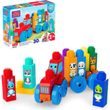 Mattel MEGA BLOKS First Builders Toddler Block Toys Set, Build & Match Animal Tractor with 30 Pieces, Learn Animals and Colors, Red and Blue, Ages 1+ Years