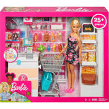 Barbie Doll with Blonde Hair and Grocery Store themed Accessories - with Rolling Cart and Working Belt