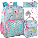 Trail maker 16.5 Inch School Backpack 6 in 1 Set with Lunch Bag, Pencil Case, Keychain, Bracelet, Carabiner Clip Attached for Travel, Commute