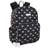 Jessica Simpson Backpack With 16" Laptop Pocket, Black/White Bows, Perfect for School-Travel