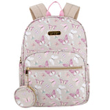 Jessica Simpson 16" Laptop Pocket Backpack,Tan Butterfly, Perfect for School & Travel