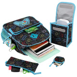 Trail maker 16.5 Inch School Backpack 6 in 1 Set with Lunch Bag, Pencil Case, Keychain, Bracelet, Carabiner Clip Attached for Travel, Commute