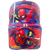 Spiderman Boy's 16 Inch Backpack With Removable Matching Lunch Box Set (Blue-Blue-Red)