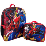 Spiderman 16 Inch Backpack With Removable Matching Lunch Box Set (Black-Red Slinger)