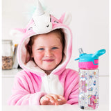 Nuby Push Button Flip-it Soft Spout Tritan Water Bottle, Pink Unicorns, 18 Oz