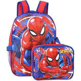 Spiderman Boys 16 Inch Backpack With Removable Matching Lunch Box Set (Red-Blue)