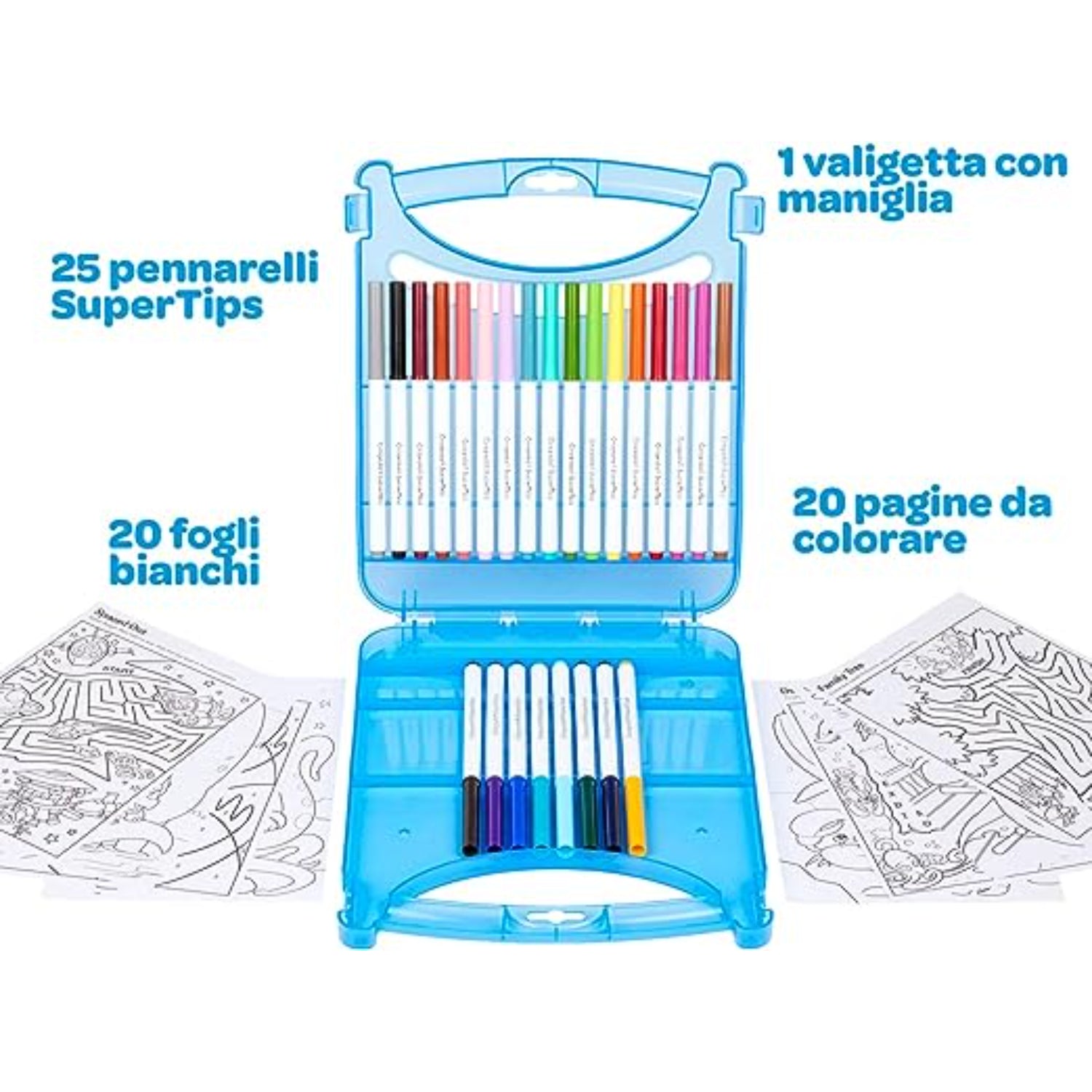 Crayola Create & Color Super Tips Marker Kit, 25 Super Tips Markers, 40  Drawing and Activity Sheets, Plastic Storage Case