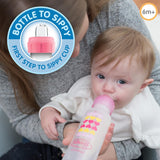 Dr Browns Options+ Bottle to Sippy Baby Bottle Start Kit, Pink, Level 3 Medium-Fast Flow Nipple and Soft 100% Silicone Sippy Spout, Pink, BPA Free, 6m+