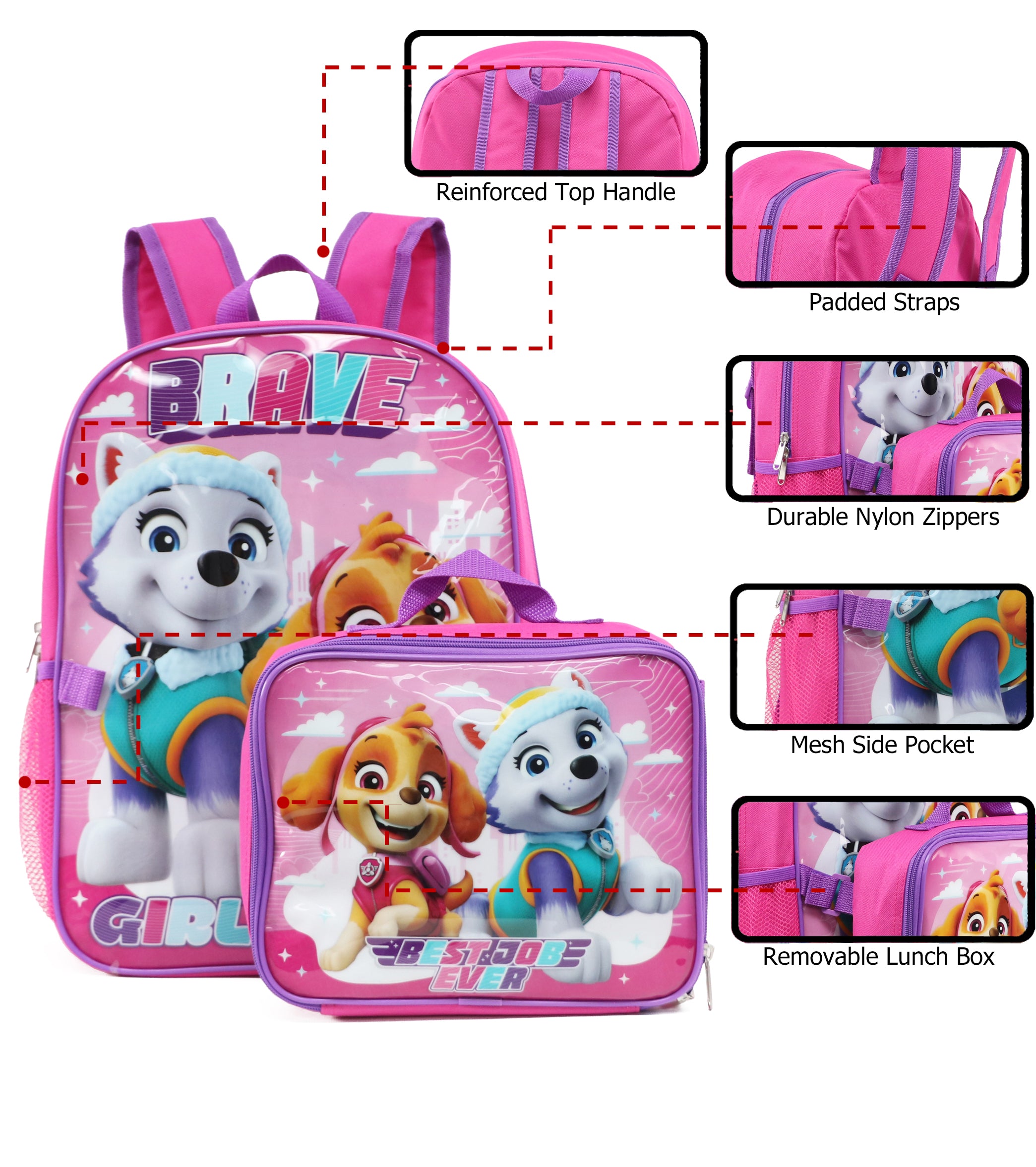 Paw Patrol Girls Lunch Set Pink 3 Piece Skye & Everest