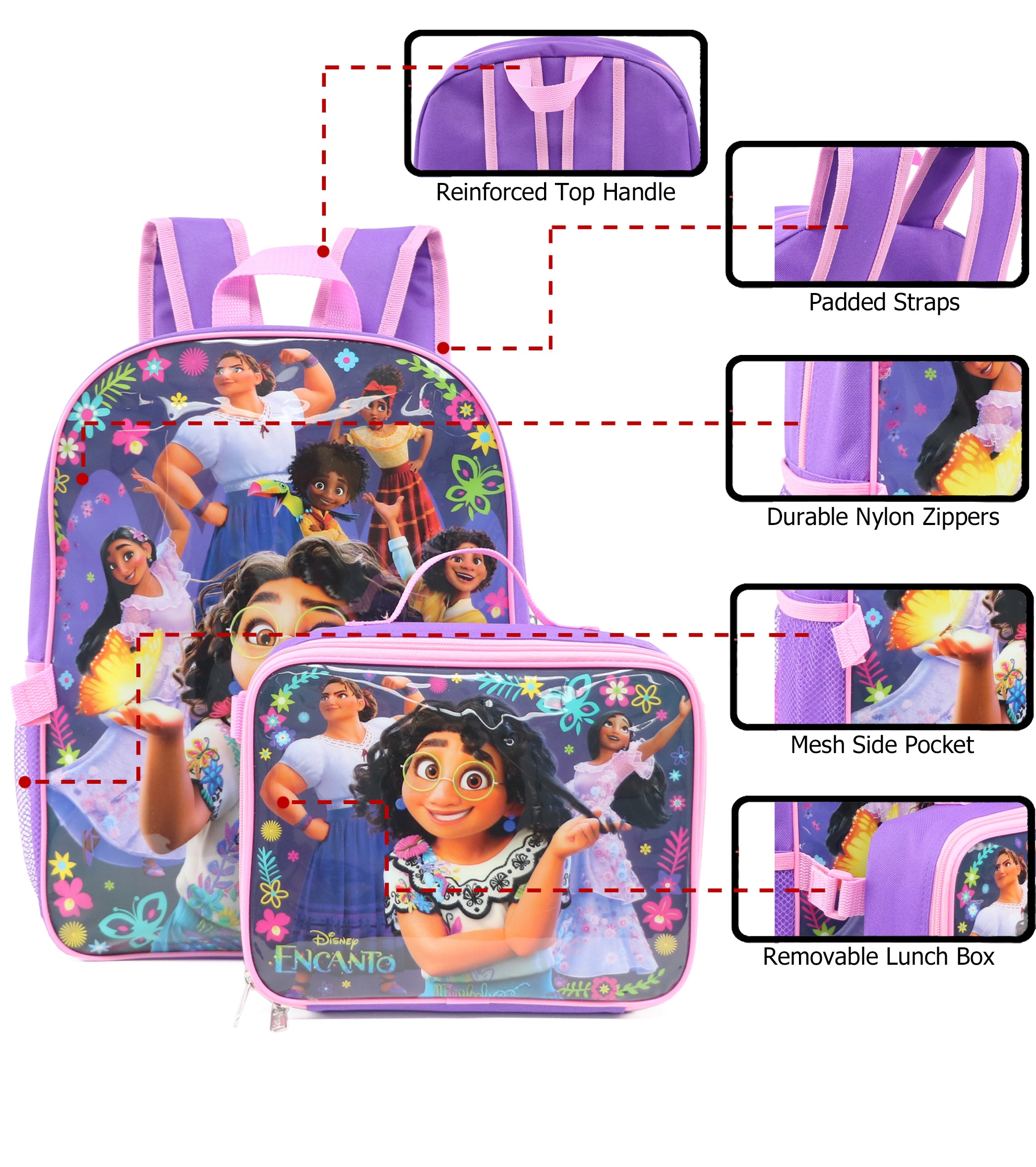 encanto mini backpack Disney 16' Full Size Encanto Backpack Lunchbox Set Bookbag School Set