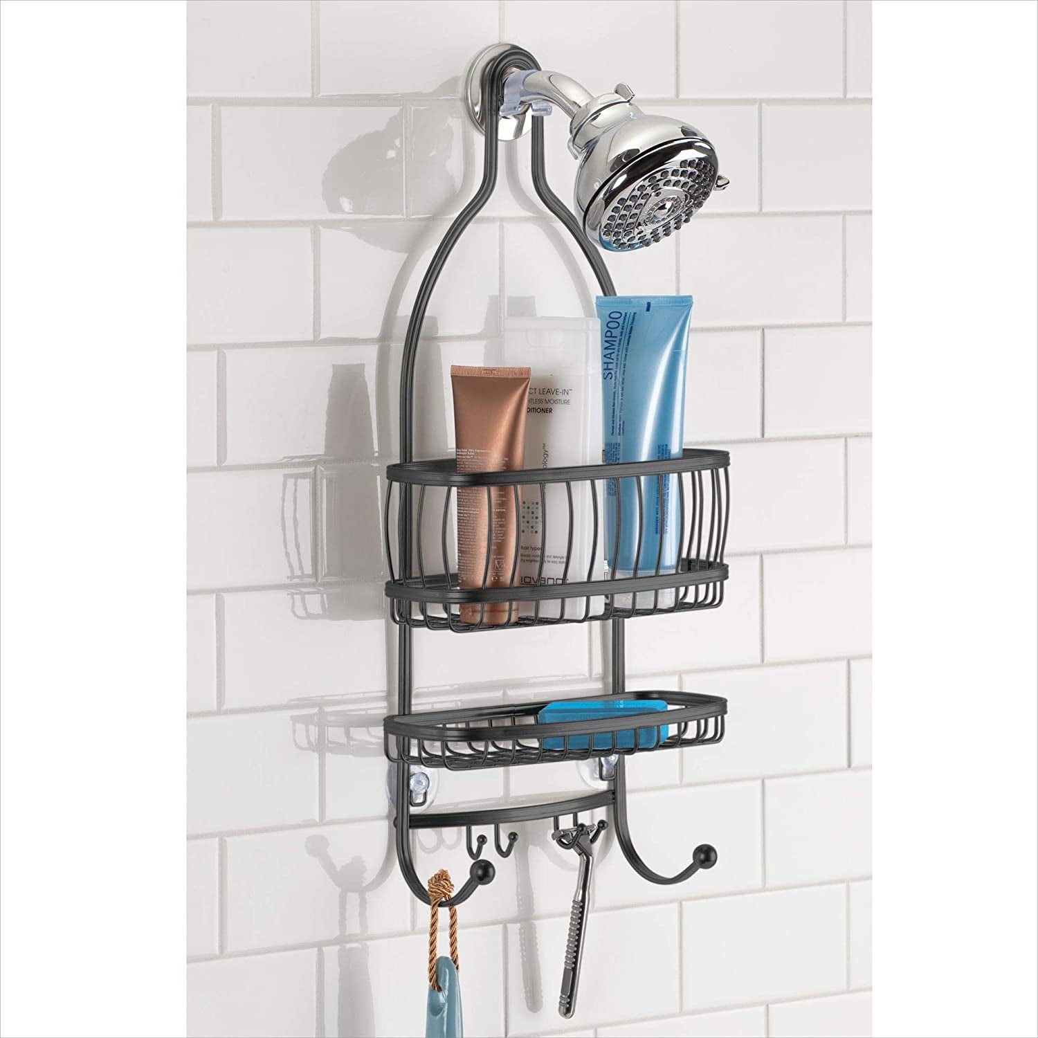 iDesign York Metal Wire Hanging Shower Caddy, Extra Wide Space