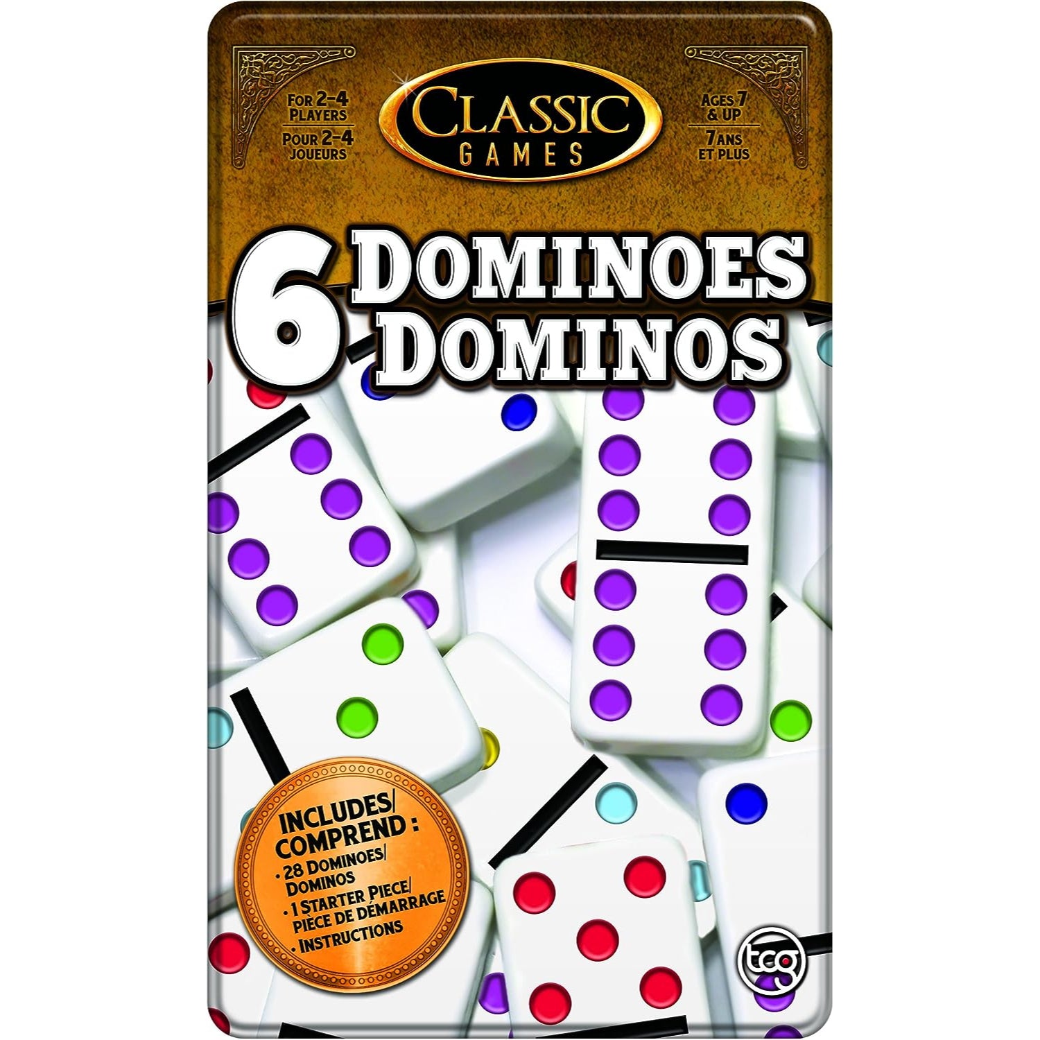 TCG Toys Classic Games - Double 6 Dominoes Tin - Be The First to Win!