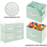 mDesign 30.03'' High Steel Frame/Wood Top Storage Dresser Furniture with 5 Draws, Mint Green/White