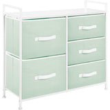 mDesign 30.03'' High Steel Frame/Wood Top Storage Dresser Furniture with 5 Draws, Mint Green/White