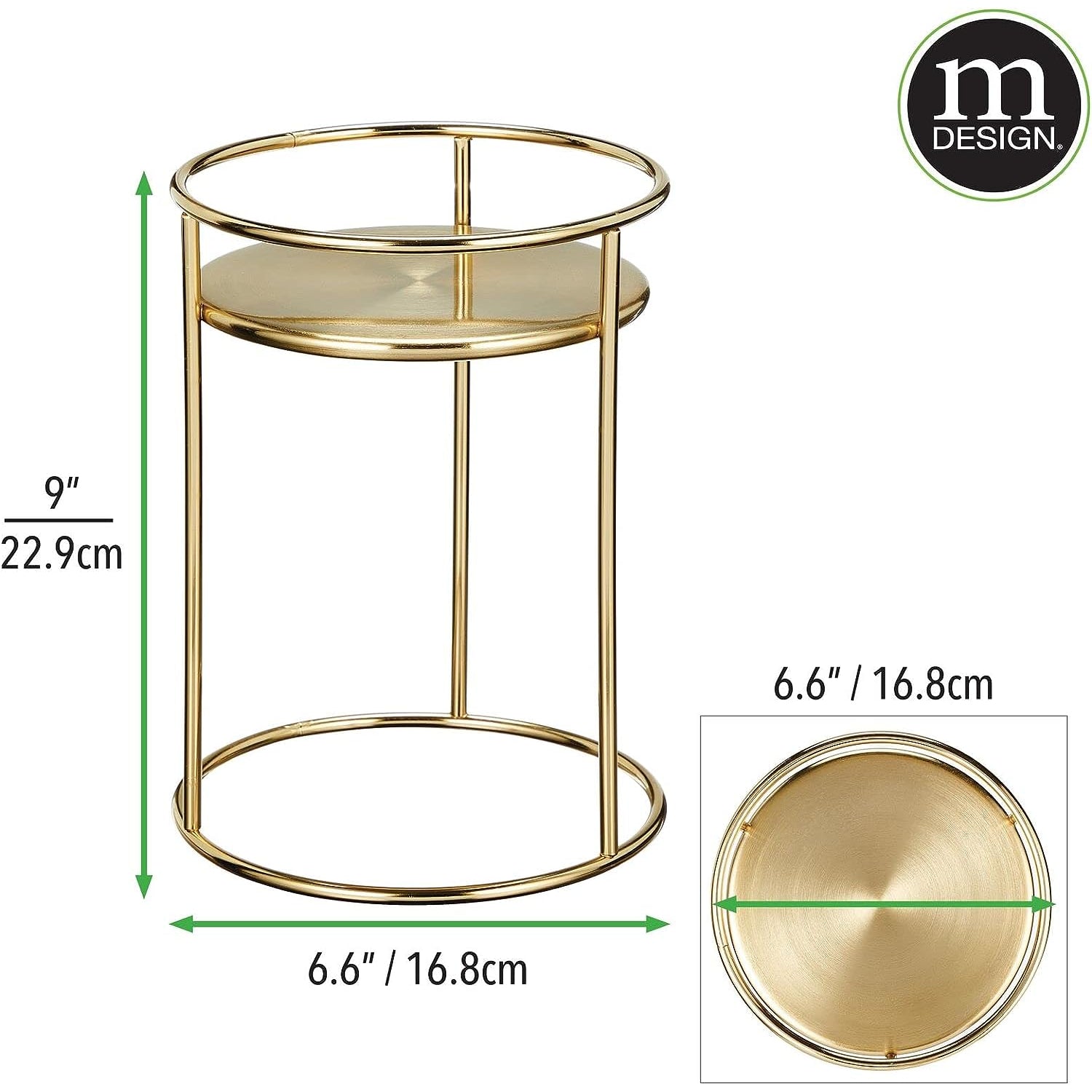 mDesign Metal 9-Inch Tall Circular Plant Stand, Soft Brass