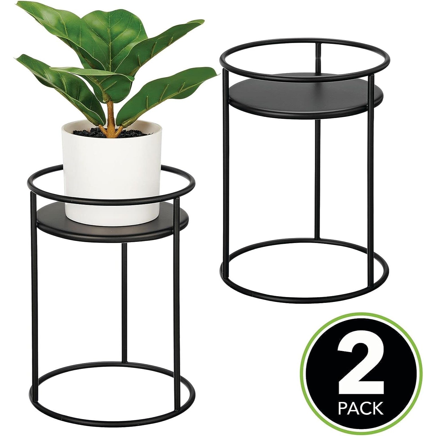 mDesign Metal 9-Inch Tall Circular Plant Stand, 2 Pack - Matte Black