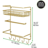 mDesign Metal Wall Mount Paper Towel Holder with Storage Shelf and Hooks - Soft Brass