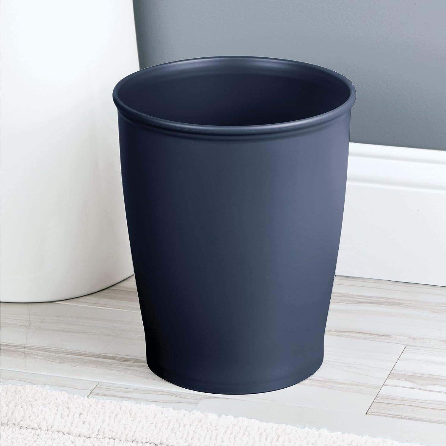 mDesign Small Plastic Bathroom Garbage Can - 1.6 Gallon Trash Can, 2 Pack - Navy Blue