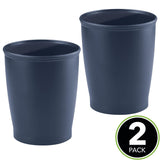 mDesign Small Plastic Bathroom Garbage Can - 1.6 Gallon Trash Can, 2 Pack - Navy Blue