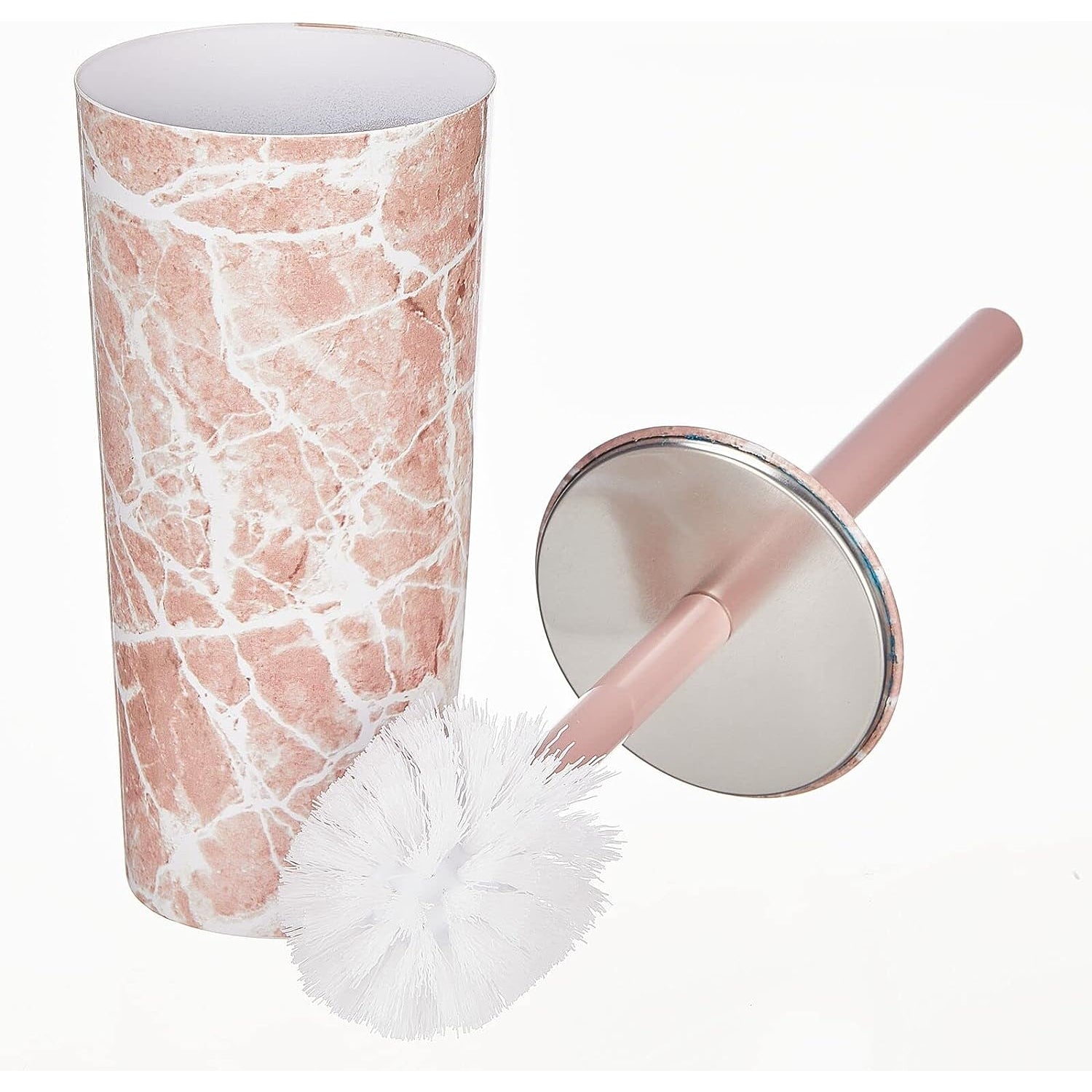 mDesign Steel Toilet Bowl Brush and Holder Combo, Mirri Collection - Pink Marble