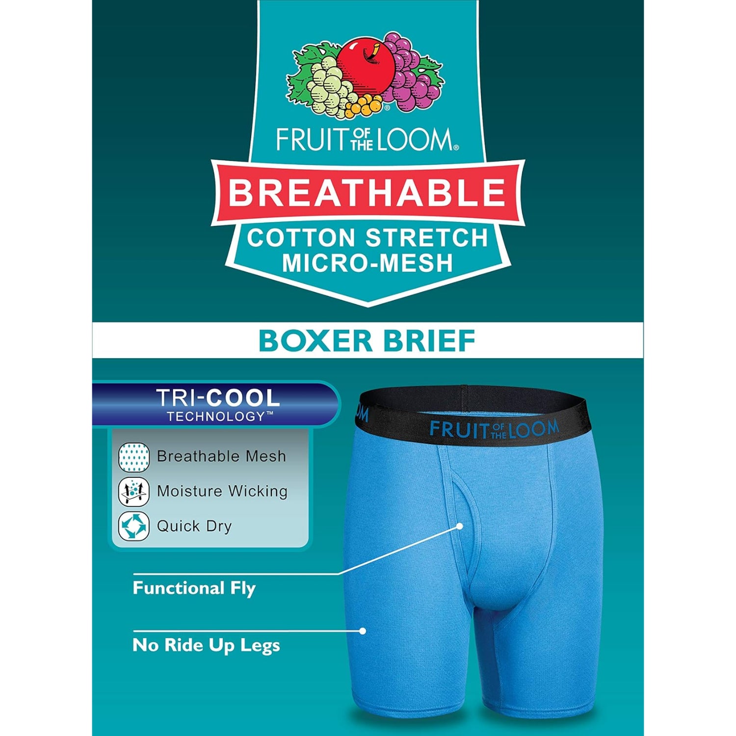 Fruit of the Loom Men's Breathable Boxer Briefs Micro Mesh