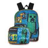 Minecraft Creeper 16 Inch Kids Backpack with Lunch Bag