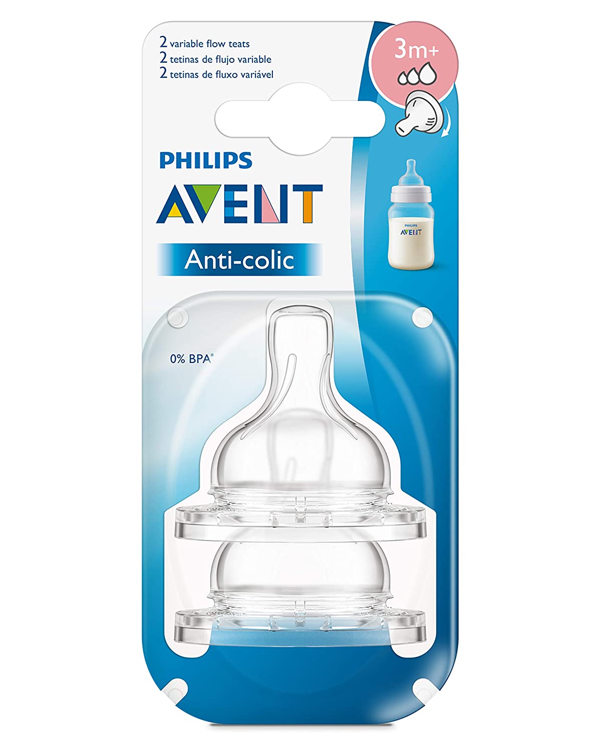 Philips Avent 2 Pack Classic Variable Flow Nipple, 3M +