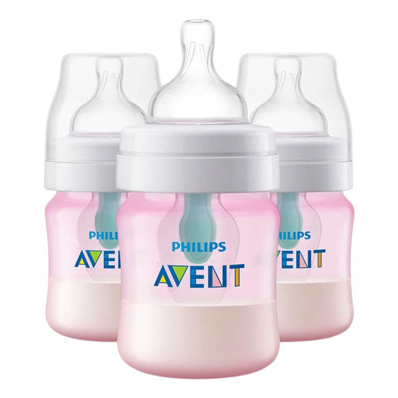 Philips Avent Anti-colic bottle with AirFree vent 4oz, Pink - 3 Pack