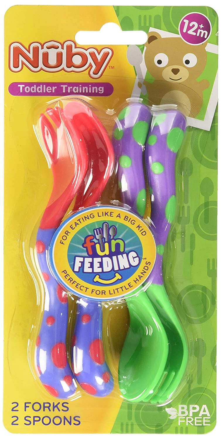 Nuby Fun Feeding Spoon & Fork Set - 2 Sets