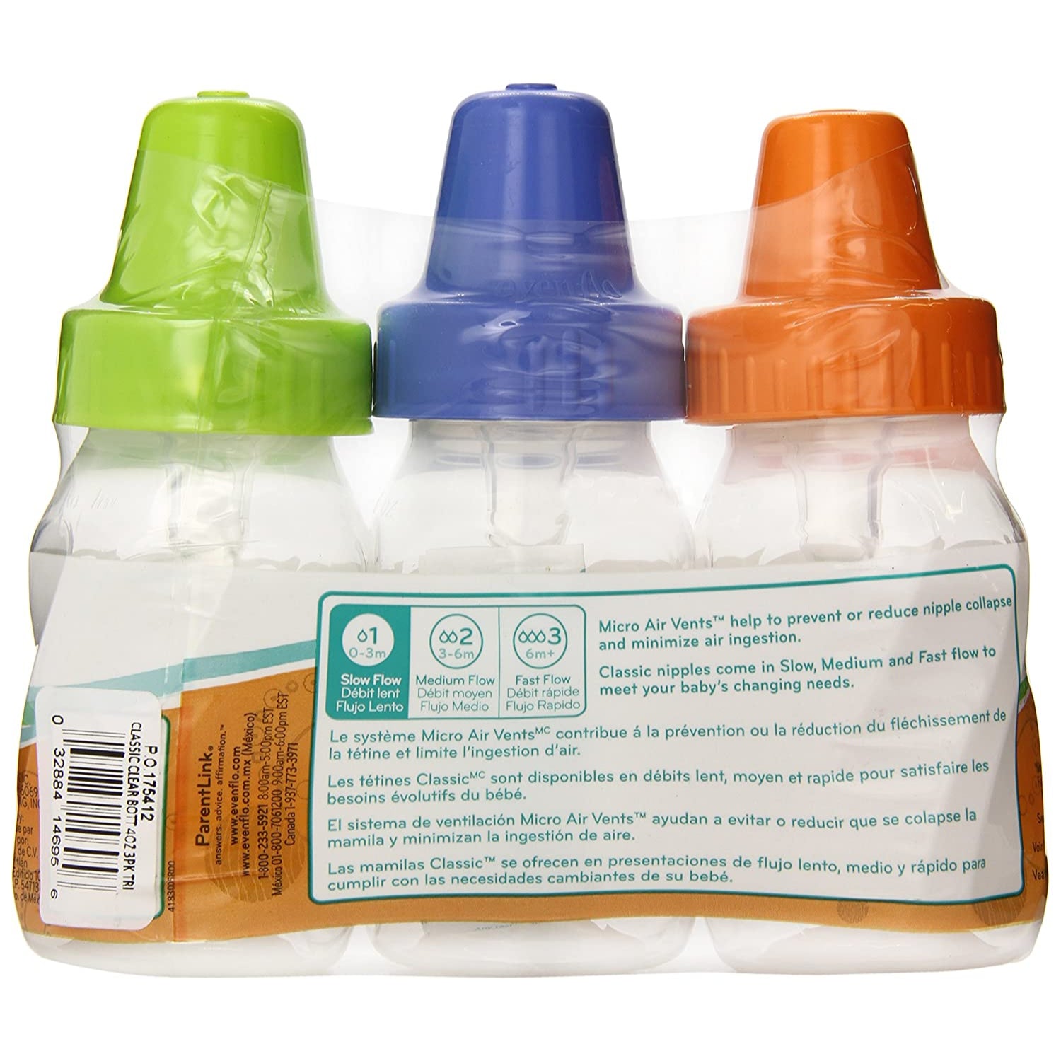 Evenflo Feeding Classic Plastic Baby Bottle, Color, 3 Pack - 4 oz