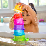 Munchkin Caterpillar Spillers Stacking and Straining Cups Bath Toy , 7 Piece Assortment